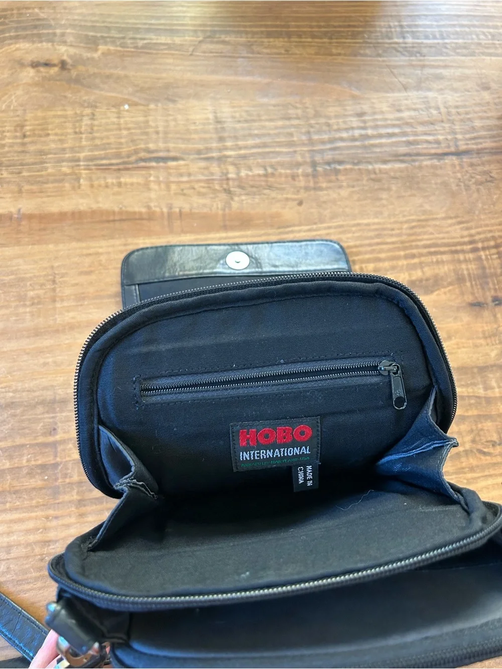 HOBO Black Canvas Crossbody International with Red Logo